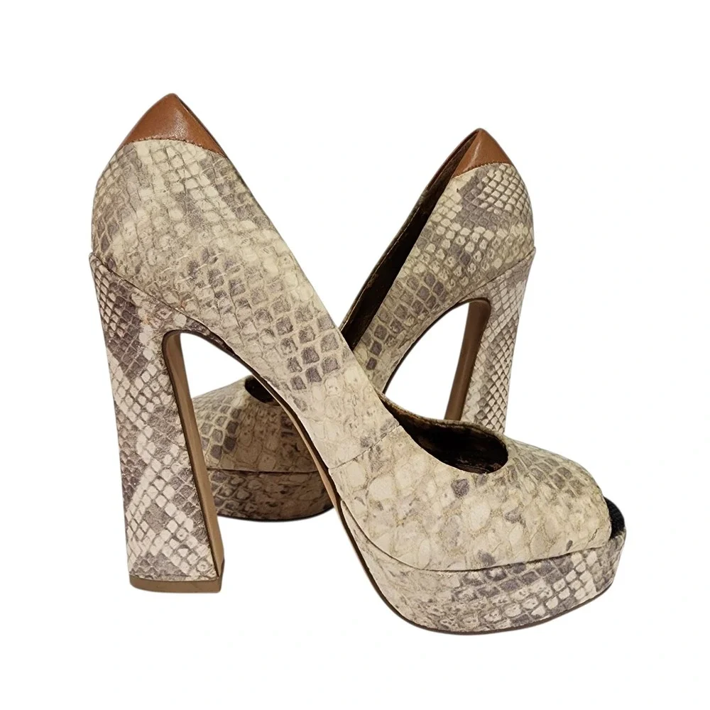 Sam Edelman Snakeskin Tacoma Platform Pumps sz 4.5 Peep Toe High Heel 4.75